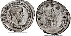 Ancients Roman Imperial Pupienus (April-July AD 238). AR denarius (21mm, 3.08 gm, 11h). NGC Choice AU 5/5 - 5/5. Rome. IMP C M CLOD PVPIENVS AVG, laureate, draped and cuirassed bust of Pupienus right,