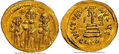 Ancients Byzantine Heraclius (AD 610-641), with Heraclius Constantine and Heraclonas. AV solidus (21mm, 4.40 gm, 6h). NGC MS 4/5 - 4/5. Constantinople, 6th officina, dated Indictional Year 10 (AD 636/