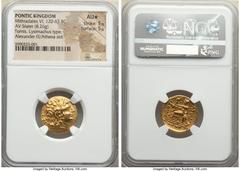 Ancients Greek PONTIC KINGDOM. Mithradates VI Eupator (120-63 BC). AV stater (19mm, 8.26 gm, 1h). NGC AU S 5/5 - 5/5. Late posthumous issue in name and types of Lysimachus of Thrace, Tomis, period of 