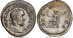 Ancients Roman Imperial Pupienus (April-July AD 238). AR denarius (21mm, 3.28 gm, 5h). NGC AU 5/5 - 4/5. Rome. IMP C M CLOD PVPIENVS AVG, laureate, draped and cuirassed bust of Pupienus right, seen fr