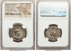 Ancients Roman Provincial SYRIA. Antioch. Hostilian, as Caesar (AD 251). BI tetradrachm (27mm, 11.06 gm, 12h). NGC MS 4/5 - 4/5. 6th officina, AD 250-251. Γ OYAΛ OCTIΛIAN MЄ KYINTOC KЄCAP, bare headed