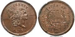 Half Cents 1796 1/2 C No Pole, C-1, B-1, R.6, MS67 Red and Brown PCGS. The year 1796 is important in the history of the first Philadelphia Mint and some collectors have made a specialty of 1796-dated 