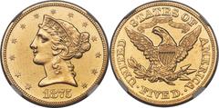 Liberty Half Eagles 1875 $5 AU50 NGC. Most memorable key dates in American numismatics are better described as demand rarities rather than rarities in the absolute sense. That is to say that a shortag