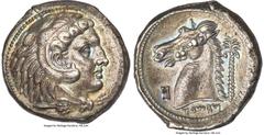 Ancients Greek SICILY. Siculo-Punic. Ca. 300-289 BC. AR tetradrachm (26mm, 16.96 gm, 5h). NGC AU S 5/5 - 5/5, Fine Style. Quaestors issue. Head of young Heracles right, wearing lion skin headdress, pa
