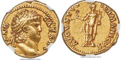 Ancients Roman Imperial Nero, as Augustus (AD 54-68). AV aureus (18mm, 7.28 gm, 8h). NGC Choice XF 4/5 - 3/5. Rome, ca. AD 64-65. NERO-CAESAR, laureate, bearded head of Nero right / AVGVSTVS-GERMANICV