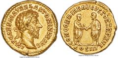 Ancients Roman Imperial Marcus Aurelius, as Augustus (AD 161-180). AV aureus (19mm, 7.28 gm, 5h). NGC XF 5/5 - 2/5, scratches, edge marks. Rome, AD 161-162. IMP CAES M AVREL ANTONINVS AVG, laureate he