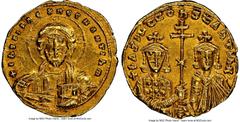 Ancients Byzantine Basil II Bulgaroctonos (AD 976-1025), with Constantine VIII. AV histamenon nomisma (21mm, 4.35 gm, 6h). NGC AU 5/5 - 4/5. Constantinople, AD 1005-1025. +IhS XIS RЄX RЄGNANTInM, bust