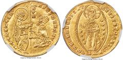 Crusader States Chios. Anonymous gold Imitative Ducat ND (1343-1354) MS65 NGC, Fr-2a. 3.55gm. Imitating a Venetian ducat of Andrea Dandolo. A design copied from the Venetian Zecchino series, with the 