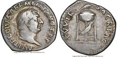 Ancients Roman Imperial Vitellius (AD 69). AR denarius (20mm, 3.45 gm, 6h). NGC VF 5/5 - 4/5. Rome, late April-December AD 69. A VITELLIVS GERM IMP AVG TR P, laureate head of Vitellius right / XV VIR-