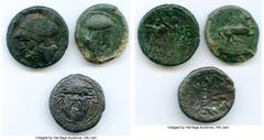 Ancients Ancient Lots ANCIENT LOTS. Greek. Mixed. Ca. 4th-3rd centuries BC. Lot of (3) three AE issues. Fine-VF, bronze disease. Includes: Bruttium-Bretti, AE30 / Macedon under Roman Rule, AE24 (bronz