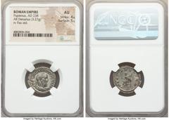Ancients Roman Imperial Pupienus (April-July AD 238). AR denarius (21mm, 3.27 gm, 12h). NGC AU 4/5 - 5/5. Rome. IMP C M CLOD PVPIENVS AVG, laureate, draped and cuirassed bust of Pupienus right, seen f
