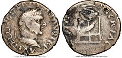 Ancients Roman Imperial Vitellius (AD 69). AR/AE fourree denarius (18mm, 6h). NGC Fine, core visible. Ancient forgery of Vitellius denarius. A VITELLIVS GERM IMP AVG TR P, laureate head of Vitellius r