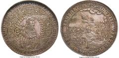 German States Brunswick-Lüneburg-Celle Brunswick-Lüneburg-Celle. Friedrich V 5 Taler 1647-LW AU58 NGC, Clausthal mint, KM181, Dav-LS133, Knyphausen-2056, Elbeshausen Collection-Unl., Preussag Collecti
