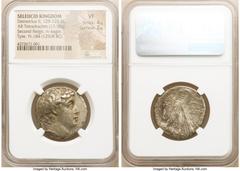Ancients Ancient Lots ANCIENT LOTS. Greek. Seleucid Kingdom. Demetrius II (129-125 BC). Lot of two (2) AR tetradrachms. NGC VF, flan flaw. Includes: BI tetradrachm, Tyre mint (1) Year 184 // (1) Year 