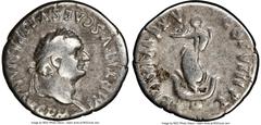 Ancients Roman Imperial Titus (AD 79-81). AR denarius (18mm, 12h). NGC Fine. Rome, AD 80. IMP TITVS CAES VESPASIAN AVG P M, laureate head of Titus right / TR P IX IMP XV COS VIII P P, dolphin coiled a