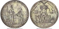 Medals and Tokens 1768 King's College (Columbia University) Literary Society Prize Medal. Awarded to Gouverneur Morris. AU55 NGC. 64 mm. 536.4 grains. The King's College Literary Society prize medal r