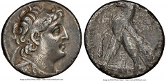 Ancients Greek SELEUCID KINGDOM. Demetrius II Nicator, second reign (129-125 BC). AR tetradrachm (27mm, 13.29 gm, 12h). NGC VF 4/5 - 2/5. Tyre, dated Seleucid Era 186 (127/6 BC). Diademed, beardless, 