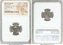 Ancients Roman Imperial Otho (AD 69). AR denarius (19mm, 3.15 gm, 6h). NGC Fine 4/5 - 4/5. Rome, January-April AD 69. IMP OTHO CAESAR AVG TR P, bare, bewigged head of Otho right / SECVRI-TAS P R, Secu