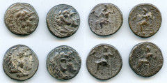 Ancients Ancient Lots ANCIENT LOTS. Greek. Macedonian Kingdom. Ca. 4th-3rd centuries. Lot of four (4) AR tetradrachms. Fine-VF. Includes: (4) Mixed rulers, Zeus seated reverse. Lot of four (4) coins. 