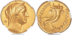 Ancients Greek PTOLEMAIC EGYPT. Arsinöe II Philadelphus (277-270/268 BC). AV mnaieion or octodrachm (27mm, 27.75 gm, 11h). NGC Choice VF 5/5 - 3/5, Fine Style, light marks. Posthumous issue of Alexand