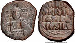 Ancients Byzantine Anonymous. Class A2. Time of Basil II and Constantine VIII (AD 976-1035). AE follis (29mm, 5h). NGC Choice XF. Constantinople. +EMMA-NOVHΛ, bust of Christ facing, wearing nimbus cru