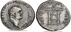 Ancients Roman Imperial Titus, as Augustus (AD 79-81). AR denarius (18mm, 3.31 gm, 5h). NGC XF. Rome, January-June AD 80. IMP TITVS CAES VESPASIAN AVG P M, laureate head of Titus right / TR P IX IMP X