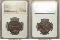 Ancients Roman Imperial Divus Marcus Aurelius (AD 161-180). AE sestertius (29mm, 19.45 gm, 11h). NGC VF 4/5 - 4/5. Rome, AD 180. DIVVS M AN-TONINVS PIVS, bare head of Divus Marcus Aurelius right / CON