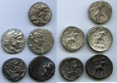 Ancients Ancient Lots ANCIENT LOTS. Greek. Macedonian Kingdom. Ca. 4th-3rd centuries. Lot of five (5) AR tetradrachms. Fine-VF. Includes: (5) Mixed rulers, Zeus seated reverse. Lot of five (5) coins. 