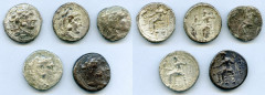Ancients Ancient Lots ANCIENT LOTS. Greek. Macedonian Kingdom. Ca. 4th-3rd centuries. Lot of five (5) AR tetradrachms. Fine-VF. Includes: (5) Mixed rulers, Zeus seated reverse. Lot of five (5) coins. 