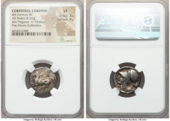 Ancients Greek CORINTHIA. Corinth. Ca. 345-300 BC. AR stater (20mm, 8.52 gm, 11h). NGC VF 3/5 - 4/5. Pegasus flying left; Ϙ below / Head of Athena left, wearing Corinthian helmet pushed back on head; 