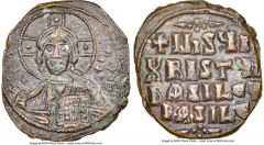 Ancients Byzantine Anonymous. Class A2. Time of Basil II and Constantine VIII (AD 976-1035). AE follis (27mm, 6h). NGC AU. Constantinople. +EMMA-NOVHΛ, bust of Christ facing, wearing nimbus cruciger w
