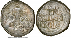 Ancients Byzantine Anonymous. Class A2. Time of Basil II and Constantine VIII (AD 976-1035). AE follis (28mm, 6h). NGC Choice XF. Constantinople. +EMMA-NOVHΛ, bust of Christ facing, wearing nimbus cru