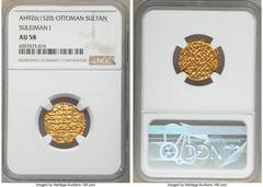 Islamic Dynasties Ottoman Empire Ottoman Empire. Suleyman I (AH 926-974 / AD 1520-1566) gold Sultani AH 926 (1520/1521) AU58 NGC, Misr mint, (in Egypt) A-1317. HID05401242017 © 2020 Heritage Auctions 