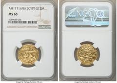 Islamic Dynasties Ottoman Empire Ottoman Empire. Mustafa III gold Zeri Mahbub AH 1171 Year 86 (1766/1767) MS65 NGC, Misr mint (in Egypt) KM107. HID05401242017 © 2020 Heritage Auctions | All Rights Res