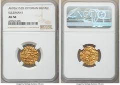 Islamic Dynasties Ottoman Empire Ottoman Empire. Suleyman I (AH 926-974 / AD 1520-1566) gold Sultani AH 926 (AD 1520/1521) AU58 NGC, Misr mint (in Egypt), A1317. HID05401242017 © 2020 Heritage Auction