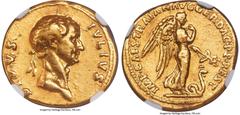 Ancients Roman Republic Divus Julius Caesar (49-44 BC). AV aureus (19mm, 7.09 gm, 7h). NGC Choice VF 5/5 - 2/5, ex-mount. Restoration issue under Trajan, Rome, AD 107 or AD 112/3. DIVVS-IVLIVS, laurea