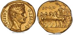 Ancients Roman Imperial Augustus (27 BC-AD 14). AV aureus (20mm, 7.91 gm, 5h). NGC XF 3/5 - 3/5, brushed, marks. Uncertain Spanish mint (Colonia Patricia?), ca. 18 BC. CAESARI-AVGVSTO, laureate head o