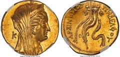 Ancients Greek PTOLEMAIC EGYPT. Arsinöe II Philadelphus (277-270/268 BC). AV mnaieion or octodrachm (29mm, 27.88 gm, 11h). NGC Choice AU 5/5 - 2/5, ex-jewelry, scratches, brushed. Posthumous issue of 