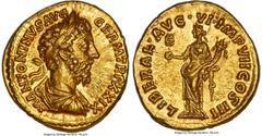 Ancients Roman Imperial Marcus Aurelius, as Augustus (AD 161-180). AV aureus (20mm, 7.32 gm, 11h). NGC Choice MS 5/5 - 4/5. Rome, AD 175. M ANTONINVS AVG-GERM TR P XXIX, laureate, draped, and cuirasse