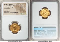 Ancients Roman Imperial Hadrian (AD 117-138). AV aureus (19mm, 7.40 gm, 7h). NGC XF 5/5 - 2/5, scuff. Rome, AD 119-122. IMP CAESAR TRAIAN-HADRIANVS AVG, laureate, draped, and cuirassed bust of Hadrian