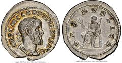 Ancients Roman Imperial Pupienus (April-July AD 238). AR denarius (21mm, 3.12 gm, 11h). NGC MS 5/5 - 4/5, Fine Style. Rome, 1st emission. IMP C M CLOD PVPIENVS AVG, laureate, draped, and cuirassed bus