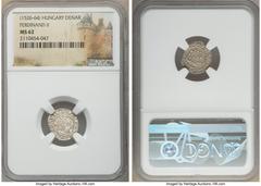 Hungary Ferdinand I 10-Piece Lot of Certified Denars NGC, 1) Denar ND (1526-1564)-KB - MS62. Holder labeled wrong (Ferdinand II incorrect) 2) Denar 1550-KB - MS62 3) Denar 1551-KB - MS62 4) Denar 1551