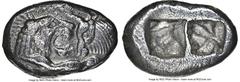 Ancients Greek LYDIAN KINGDOM. Croesus (561-546 BC). AR half-stater or siglos (17mm, 5.03 gm). NGC Choice XF 5/5 - 3/5. Sardes. Confronted foreparts of lion right and bull left, both with outstretched