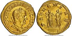 Ancients Roman Imperial Trajan Decius (AD 249-251). AV aureus (20mm, 4.67 gm, 6h). NGC XF 4/5 - 2/5, wavy flan, brushed, scuff. Rome. IMP C M Q TRAIANVS DECIVS AVG, laureate, cuirassed bust of Trajan 