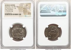 Ancients Roman Imperial Maximian (AD 286-310). BI follis or nummus (27mm, 9.11 gm, 12h). NGC AU 4/5 - 3/5. Uncertain mint, ca. AD 300-301. IMP C MAXIMIANVS P F AVG, laureate head of Maximian right / S