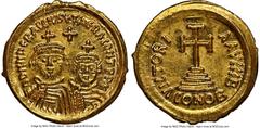 Ancients Byzantine Heraclius (AD 610-641), and Heraclius Constantine. AV solidus (20mm, 4.51 gm, 6h). NGC MS S 5/5 - 4/5. Ravenna, 2nd officina, ca. AD 613-618. DD NN hЄRACLIVS ЄT hЄRA CONT PP AV (AV 