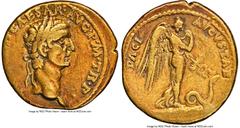 Ancients Roman Imperial Claudius I (AD 41-54). AV aureus (19mm, 7.64 gm, 9h). NGC VF 4/5 - 3/5, Boscoreale Toning. Rome, AD 41-42. TI CLAVD•CAESAR•AVG•P•M•TR•P•, laureate head of Claudius I right / PA