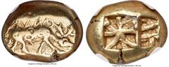 Ancients Greek IONIA. Ephesus. Phanes (ca. 625-600 BC). EL third-stater or trite (13mm, 4.67 gm). NGC Choice VF S 4/5 - 5/5. Milesian standard. ΦΑΝEΟΣ (retrograde), spotted stag walking right, head lo