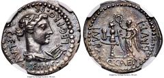 Ancients Roman Republic Q. Servilius Caepio (M. Junius) Brutus, as Imperator, assassin of Caesar (44-42 BC), with C. Flavius Hemicullus, as Legate Pro Praetore. AR denarius (20mm, 3.97 gm, 12h). NGC C