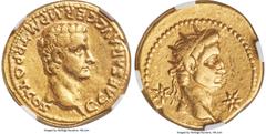 Ancients Roman Imperial Gaius (Caligula) (AD 37-41), with Divus Augustus (or Tiberius). AV aureus (19mm, 7.59 gm, 2h). NGC VF 5/5 - 3/5, scuff. Lugdunum, 1st issue, AD 37. C•CAESAR AVG GERM P M TR POT